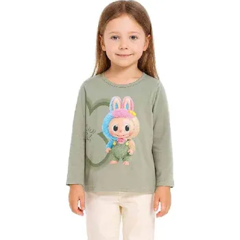 DÍVČÍ TRIČKO S OBRÁZKEM A DLOUHÝM RUKÁVEM NOVINKA Barva: Zelinkavá, Velikost: 128