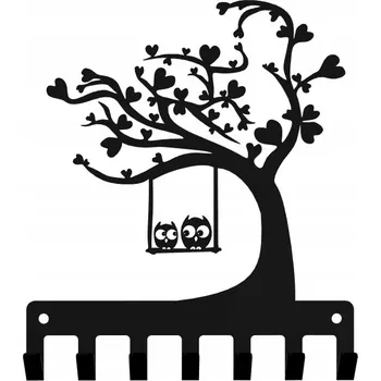 Věšák VĚŠÁK NA KLÍČE SOWY NA DRZEWIE černý Loft