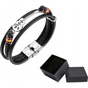 Náramek Pánský Náramek Černý Kožený Pletený Kytara Ocel Chirurgická