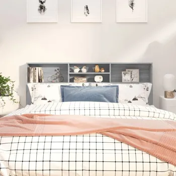 VidaXL Čelo postele s policemi, šedý dub