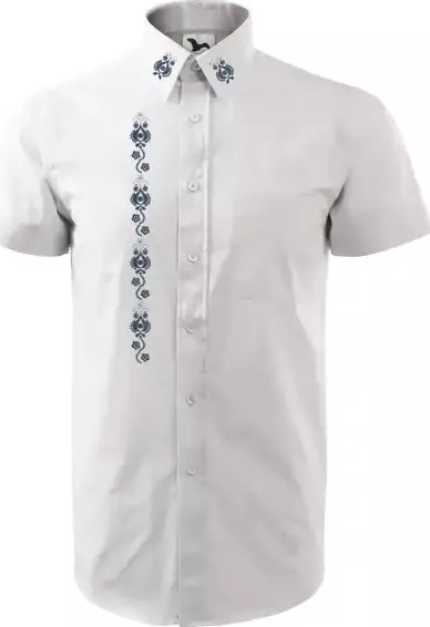 Vyšívaná košile pánská s MORAVSKÝM VZOREM 22-4 (krátký rukáv) Bílá tmavě modrá