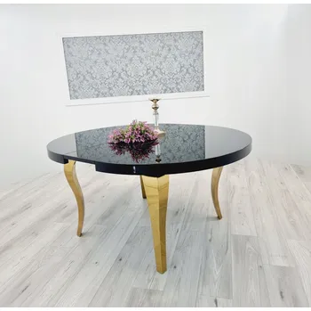 Jídelní stůl Rozkládací stůl Glamour kulatý 130 cm / 160 cm Ludwik zlatá/černá