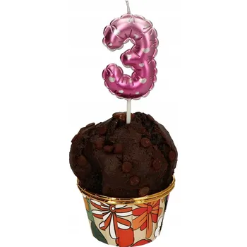 Dortová svíčka Narozeninová svíčka 6 cm ČÍSLICE 3 růžová se srdíčky 1 KS