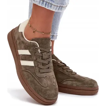 Dámské tenisky Dámské tenisky z přírodní semiše šněrovací nízké tmavě zelené 39