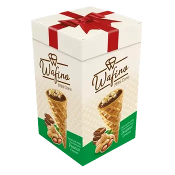 Cukrovinka 18x čoko kornoutky WAFINO 180 g krabička - ARAŠÍDOVÉ (WAFINO tmavé oplatky plněné arašídovo-čokoládovým krémem )