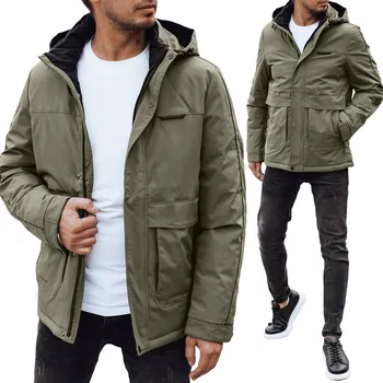 Pánský kabát PÁNSKÁ ZIMNÍ BUNDA S ODEPÍNACÍ KAPUCÍ KHAKI tx4905 - 3XL