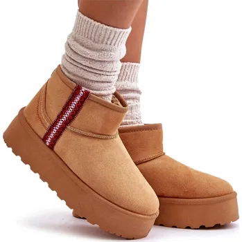 Dámská zimní obuv DÁMSKÉ ZATEPLENÉ SNĚHULE S VZOREM, EKO SEMIŠOVÉ NA PLATFORMĚ CAMEL VEL. 39