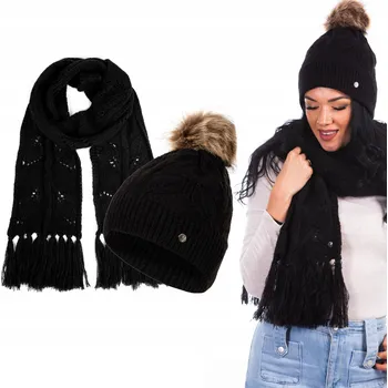 Čepice ČEPICE DÁMSKÁ ZIMNÍ ŠÁLA MĚKKÁ SADA S BAMBULKOU ŠÁLA SET HEYO