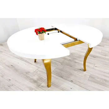 Jídelní stůl Glamour rozkládací stůl kulatý 130cm/160cm Ludvík ZLATÁ/BÍLÁ