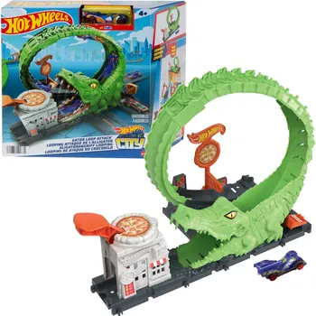 autodráha Mattel Sada Hot Wheels City Crocodile Loop + vozidlo
