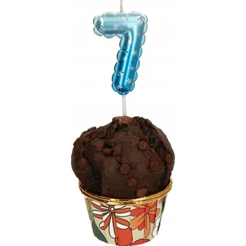 Dortová svíčka NAROZENINOVÁ SVÍČKA 6CM ČÍSLICE 7 MODRÁ S HVĚZDIČKAMI 1 KS