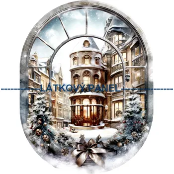 Látkový panel - Vánoční okno - VA-01 Velikost: 35x35cm, Materiál: Úplet