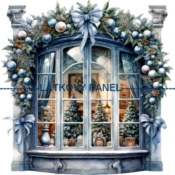 Látkový panel - Vánoční okno - VA-03 Velikost: 30x30cm, Materiál: Mikroplyš