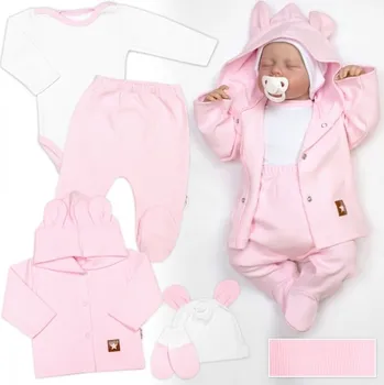 Kojenecká souprava Kojenecká soupravička 5-dílná - ŽEBROVANÁ BAVLNA růžovo-bílá - vel.56