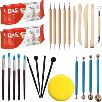 Modelovací hmota Sada na modelování hlíny 26 dílů - Samotvrdnoucí modelovací hmota DAS 1 kg + Nástroje