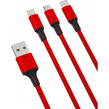 Datový kabel Kabel XO USB - USB typ C / microUSB / Lightning 1,2 m červený