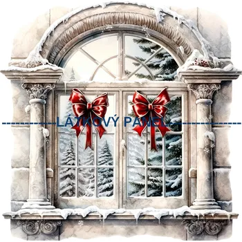 Látkový panel - Vánoční okno - VA-02 Velikost: 20x20cm, Materiál: Kočárkovina