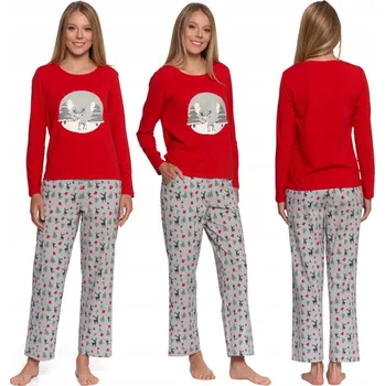 Dámské noční prádlo DÁMSKÉ VÁNOČNÍ PYŽAMO DVOUDÍLNÉ S DLOUHÝM RUKÁVEM MORAJ SE SOBEM M