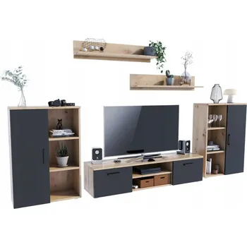 Obývací stěna Nábytková Stěna ERCOL sada nábytku do obývacího pokoje, dub artisan, černá