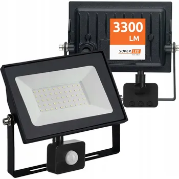 LED reflektor 30W SuperLED černý IP65 3300 lm 6000 K s pohybovým senzorem
