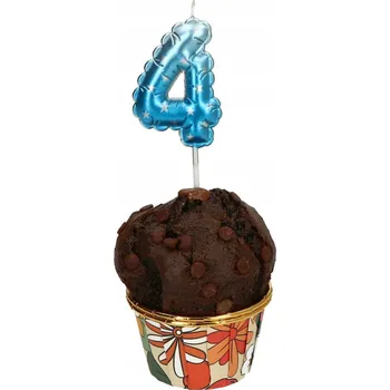 Dortová svíčka Narozeninová svíčka 6 cm ČÍSLICE 4 modrá s hvězdičkami 1 KS