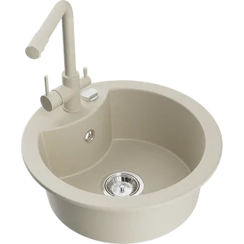 Mexen Diego granitový dřez 1-komorový s kuchyňskou baterií Duero, béžový - 6512-69-671600-69 Granitové dřezy s baterií