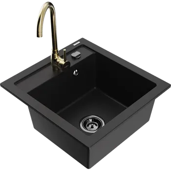 Granitový dřez Mexen Vito granitový jednodřez s kuchyňskou baterií Telma, černý - 6503-77-670200-50-B Granitové dřezy s baterií