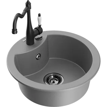 Granitový dřez Mexen Diego granitový dřez 1-komorový s kuchyňskou baterií Carla, šedý - 6512-71-670700-70-B Granitové dřezy s baterií