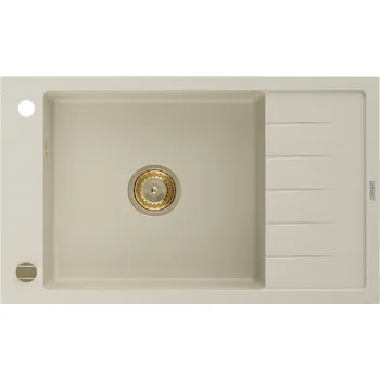 Granitový dřez Mexen Elias žulový dřez s jednou komorou s odkapávačem 795 x 480 mm, béžový, zlatý sifon - 6511791005-69-G Granitové dřezy