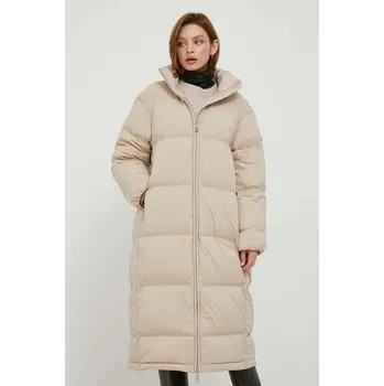 Péřová bunda Calvin Klein dámská, béžová barva, zimní, oversize K20K206094 80X, vel. L