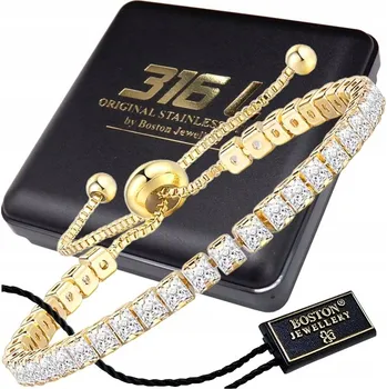 Náramek ZLATÝ DÁMSKÝ NÁRAMEK SE ZIRKONY, NASTAVITELNÝ, KŘIŠŤÁLY, POZLACENÝ 18K – IDEÁLNÍ JAKO DÁREK