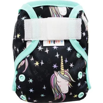 Plenkové kalhoty Breberky Svrchní kalhotky MINI s křidélky - SZ, lem gumička Vzor: Kouzelný jednorožec, mint patentky + mint gumička