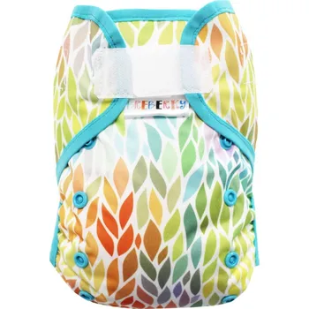 Plenkové kalhoty Breberky Svrchní kalhotky bez křidélek - SZ, lem gumička Vzor: Duhové lístky, tyrkysové patentky + tyrkysová gumička