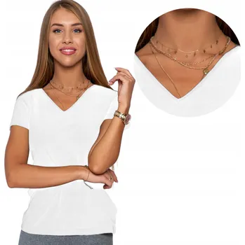 Dámské tričko Dámské Tričko tričko s výstřihem do V a krátkým rukávem bílé MORAJ 4XL