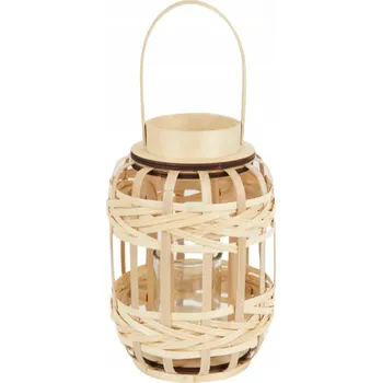 Svícen Bambusová lucerna se sklem, svícen, 18x18x28 cm, Boho styl