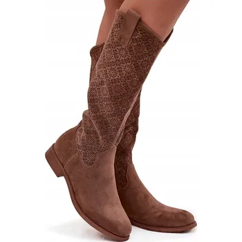 Dámské kozačky DÁMSKÉ AŽUROVÉ KOZAČKY NA NÍZKÉM PODPATKU S.BARSKI HY52-534 HNĚDÉ 37