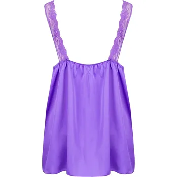 Podprsenka Dlouhý saténový top na ramínkách s krajkou Sexy Pyžamo 5XL/6XL