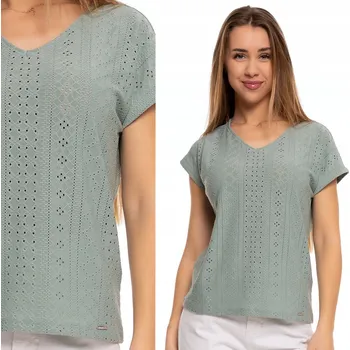 Dámská halenka DÁMSKÁ HALENKA S OZDOBNÝM VÝSTŘIHEM NA ZÁDECH, PLETENINA VÝŠIVKA MORAJ L