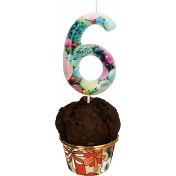 Dortová svíčka NAROZENINOVÁ SVÍČKA 15 CM ČÍSLICE 6 BAREVNÁ