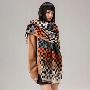 Šála Dámská šála teplá zimní béžová černá módní imitace kašmíru