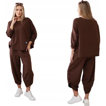 Hnědý bavlněný dámský komplet: oversize mikina a kalhoty