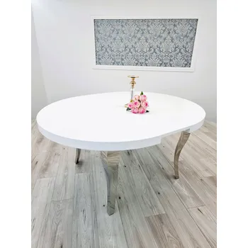 Jídelní stůl Rozkládací stůl Glamour kulatý 130 cm / 160 cm Ludwik SILVER/BLACK