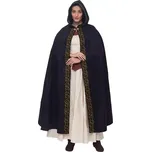 Lord of Battles Vlněný plášť s kapucí a zlatou výšivkou, černý - Outlet