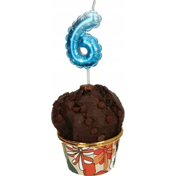 Dortová svíčka Narozeninová svíčka 6 cm ČÍSLICE 6 modrá s hvězdičkami 1 KS