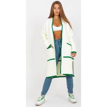 Dámský svetr Dlouhý kardiganový svetr s kapsami model 34042 zelený