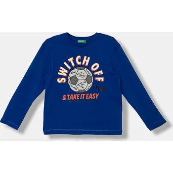 Dětské bavlněné tričko s dlouhým rukávem United Colors of Benetton modrá barva, s potiskem, 3I1XC10QR 3I1XC10QR.G.seasonal 55X, vel. 170