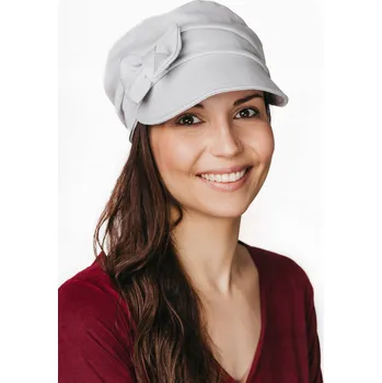 Čepice Světle šedá dámská plochá čepice s podšívkou, jarní čepice , Polský výrobek