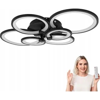 Stropní svítidlo LED 72W ČERNÉ 6xRING STROPNÍ SVÍTIDLO LOFT, VELKÉ KRUHY + DÁLKOVÝ OVLADAČ