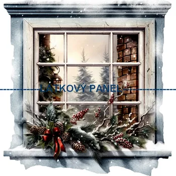 Látkový panel - Vánoční okno - VA-04 Velikost: 30x30cm, Materiál: Teplákovina nepočesaná