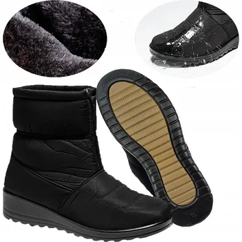 Dámská zimní obuv ZIMNÍ ZATEPLENÉ VODĚODOLNÉ BOTY ČERNÉ TRAPERY SNĚHULE KOTNÍKOVÉ BOTY NAD KOTNÍK